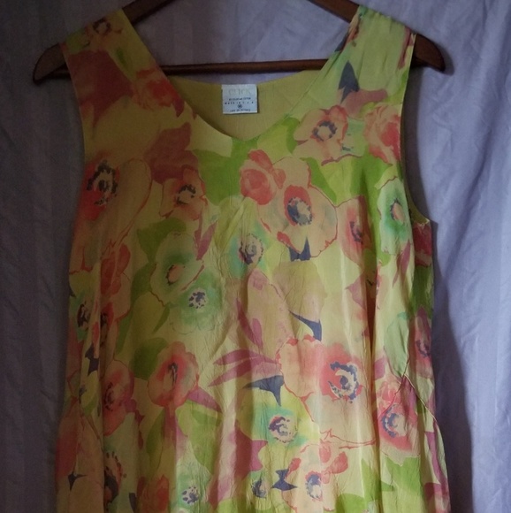 CLICK Dresses & Skirts - 🌞 Floral Ruffle V-Neck Lined Dress in Yellow, Green & Pink Size Medium EUC